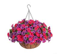 EXTRWORY Silk Morning Glory Cesta de flores artificiales colgantes con forro de coco para decoración de pared interior y exterior, 52 cm, natural (6)