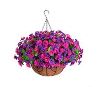 EXTRWORY Silk Morning Glory Cesta de flores colgantes artificiales con forro de coco para decoración de pared interior y exterior, 52 cm, natural (1)