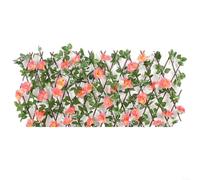 EXTRWORY Valla de madera extensible para jardín, con flores de seda, para decoración interior y exterior (color rosa oscuro)