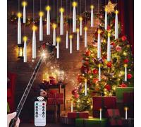 EXTSUD 20 velas LED flotantes con varita mágica, función de temporizador, velas sin llama, velas luminosas colgantes LED que funcionan con pilas (no incluidas), velas para Navidad Halloween decoración