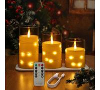 EXTSUD 3 Velas LED con Luces de Hada y Temporizador, Velas LED Recargables con Mando a Distancia, Velas LED Sin Llama, Velas Eléctricas para Decoración del Hogar, Navidad, Cumpleaños, Fiesta