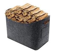 EXTSUD Bolsa de fieltro grande para leña de chimenea, plegable, cesta de fieltro para madera, leña, periódicos, juguetes, ropa, cesta de almacenamiento con asa y bolsillo lateral