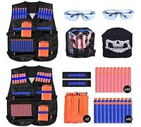 EXTSUD Chaleco Táctico Niños Elite Tactical Chaleco para N-Strike Elite Series con 80 Piezas de Recarga de Dardos, 2 Clips de Recarga, 2 Máscaras Tácticas, 2 Muñequeras y 2 Gafas Protectoras