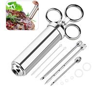 EXTSUD Jeringa de Cocina para Marinar 60 ml Inyector de Salsas de Acero Inoxidable con 3 Agujas, Idea para Marinar, Rellenar Carne, Barbacoa etc