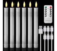 EXTSUD - Juego de 6 velas largas LED sin llama, con mando a distancia, velas de ventana LED recargables 22 cm, color blanco, decoración para Navidad, boda, fiestas, banquetes