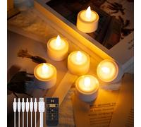 EXTSUD Velas de té LED recargables, paquete de 6 velas LED eléctricas con control remoto y temporizador, vela sin llama de carga USB con 5 niveles de brillo para boda, Halloween, Navidad, festival