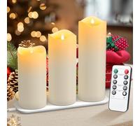 EXTSUD Velas LED sin llama 3 velas recargables con mando a distancia 7,5 x 15,17,5,20 cm velas de cera real parpadeantes para casa, boda, Navidad, Halloween, fiesta decoración