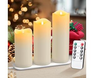 EXTSUD Velas LED sin llama 3 velas recargables con mando a distancia 7,5 x 15,17,5,20 cm velas de cera real parpadeantes para casa, boda, Navidad, Halloween, fiesta decoración