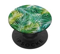 Exuberante Isla Tropical Verde Hoja de Palma Acuarela patrón PopSockets PopGrip Adhesivo