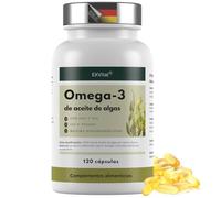 EXVital® Omega 3 de aceite de algas, vegano, 120 cápsulas blandas, 2000 mg con 600 mg de DHA y 300 mg de EPA al día, obtenido de algas cultivadas de forma sostenible, en dosis eleva