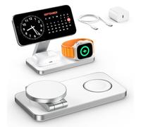 EXW Cargador inalámbrico magnético 3 en 1 con MagSafe Cargador portátil Plegable para iPhone 16/15/14/13/12 AirPods Apple Watch Adaptador de Cable 20 W Color Blanco