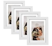 EXYGLO Marcos de Fotos 10x15 cm, Blanco Hecho de Madera Marco Juego de 4 para Fotos de 4x6 con Marco o de 5x7 sin Marco, para Decoracion en la Pared o en la Mesa