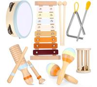 Exyvox Instrumentos Musicales Infantiles, 12 PCS Percusion Musicales Madera Set para Infantil, Juguetes Instrumentos Musicales Bebes, Juguetes de Instrumentos para Niños De Navidad Y Cumpleaños.