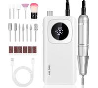 Exyvox Torno para Uñas Profesional, Profesional 45,000RPM Lima Electrica Uñas Portátil, Set de Accesorios para Manicura y Pedicura con Brocas de Cerámica, para Uso Doméstico Salones de Uñas, Blanco
