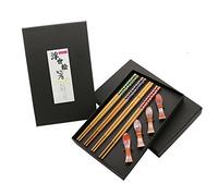 EXZACT bambú regalo de palillos 4 pares con 4 madera soportes caja de