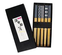 Exzact bambú regalo de palillos 5 pares reutilizable caja de regalo azul