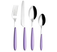 EXZACT Conjunto de cuberteria con 24 piezas - acero inoxidable con manecillas de color - 6 x Tenedores, 6 x Cuchillos, 6 x Cucharas, 6 x Cucharaditas (lilla x 24)