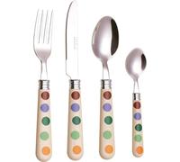 EXZACT Cubiertos de Lunares 24 Piezas en Acero Inoxidable - Cubertería con Asas de Color Polka Dots, 6 Cuchillos, 6 Tenedores, 6 Cucharas y 6 Cucharitas