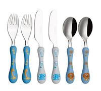 EXZACT Cubiertos infantiles de acero inoxidable, 6 unidades/cubiertos para niños, 2 tenedores, 2 cuchillos de seguridad para la cena, 2 cucharas, aptas para lavavajillas (Safari x 6)
