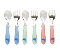 EXZACT - Juego de 6 cubiertos para niños, acero inoxidable 18/10-3 tenedores, 3 cucharas, apto para lavavajillas, sin BPA - Delfín