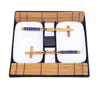 Exzact Platos Para Sushi 10 Piezas/Hermoso Estilo Oriental - 2 x Platos, 2 x Tazones de inmersión, 2 x Manteles Mndividuales, 2 x Soporte para Palillos, 2 x Pares de Palillos