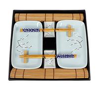 Exzact Platos Para Sushi 10 Piezas/Hermoso Estilo Oriental - 2 x Platos, 2 x Tazones de inmersión, 2 x Manteles Mndividuales, 2 x Soporte para Palillos, 2 x Pares de Palillos