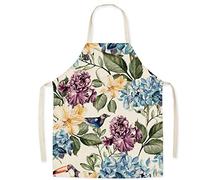 Eyands Delantal para niños con flores y pájaros para cocinar, hornear, lindo delantal de cocina de lino con patrón para niños, delantal de jardinería con pintura de cocina para niños y niñas