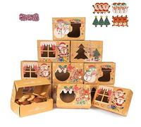 EYCLFY 12 Pcs Cajas para Galletas de Navidad, Cajas Regalo Navidad, Cajas de Crackers con Ventana, Cajitas de Regalos, Cajas Carton de Papel Kraft Para Chuches, Pastelería, Galletas, Pastel
