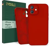 EYDELE Protección Cuádruple para iPhone 12 - Carcasa Rígida | Microfibra Interior | Funda Silicona Anti Huellas - Case Rojo Fuego