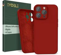 EYDELE Protección Cuádruple para iPhone 14 Pro MAX - Carcasa Rígida | Microfibra Interior | Funda Silicona Anti Huellas - Case Rojo Fuego