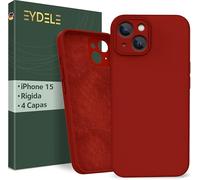 EYDELE Protección Cuádruple para iPhone 15 - Carcasa Rígida | Microfibra Interior | Funda Silicona Anti Huellas - Case Rojo Fuego