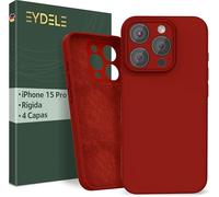 EYDELE Protección Cuádruple para iPhone 15 Pro - Carcasa Rígida | Microfibra Interior | Funda Silicona Anti Huellas - Case Rojo Fuego