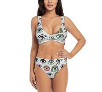 Eye Forest - Conjunto de bikini cruzado para mujer, traje de baño de dos piezas con almohadillas extraíbles, triángulo ajustable, Negro, M