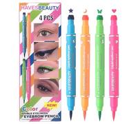 Eye Makeup Pencil, Eyeliner Stamp Pen, Double-Head 4 Color Design, Smudge-Proof & Quick-Dry Ink, Party Look with Star Moon Heart Stencils, 4ml Each, Multicolor, 1 Set