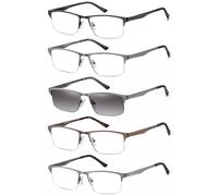 Eyecedar 5-pack Gafas de lectura Hombres Medio Marco Estilo Acero Inoxidable Materiales Metal Bisagras de Resorte incluye Gafas sol de Lectura +1.50