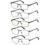 Eyecedar Amcedar 5-pack Gafas de lectura Hombres Estilo de marco Rectangular Acero Inoxidable Materiales Metal Bisagras de Resorte incluye Gafas sol de Lectura +1.50