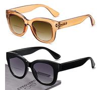 EYEGUARD Paquete de 2 lentes de sol de lectura bifocales de gran tamaño para mujer, protección UV400, lentes para exteriores con bisagra de resorte, Negro y marrón.
