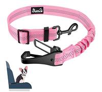 Eyein Cinturón de Seguridad de Coche para Perros, Arneses de Seguridad Universal Ajustables 2 en 1 para Coche, Cinturón de Reflectante Amortiguador Antichoque Nylon para Trasportar Perro Viaje Rosado