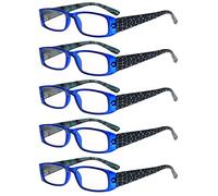 Eyekepper 5 Piezas Bisagras de la primavera el patrón de Tigre Templos Vidrios Gafas de lectura rectangulares(Azul, +2.25)