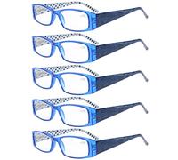 Eyekepper 5 Piezas Bisagras de Primavera de impresión de Lunares Gafas de lectura rectangulares(Azul, +2.50)