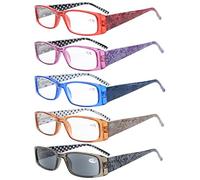 Eyekepper 5 Piezas Bisagras de Primavera de impresión de Lunares Gafas de lectura rectangulares Lectores de sol(Mixto, 3.00)