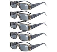 Eyekepper 5 Piezas Bisagras de Primavera de impresión de Lunares Gafas de lectura rectangulares Lectores de sol(Lentes grises, +2.25)