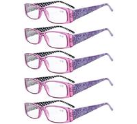 Eyekepper 5 Piezas Bisagras de Primavera de impresión de Lunares Gafas de lectura rectangulares(Púrpura, +0.50)
