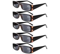 Eyekepper 5 Piezas Bisagras de resorte Gafas de lectura rectangulares Lectores de sol(Lentes grises, 3.00)