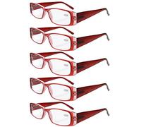Eyekepper 5 Piezas Bisagras de resorte Gafas de lectura rectangulares(Rojo, 3.50)