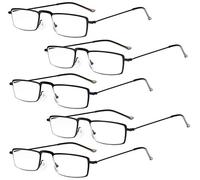 Eyekepper Gafas de lectura 5-Pack Marco de metal estampado Recta Delgado estilo mitad-ojo negro +1.75