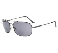 Eyekepper gafas de sol bifocal con puente flexible y templos de memoria de lectura gafas de sol de titanio ligero (Gunmetal Marco Gris Lente, +1.50)