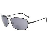 Eyekepper gafas de sol bifocal con puente flexible y templos de memoria de lectura gafas de sol de titanio ligero (Negro Marco Gris Lente, +2.00)