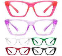 Eyekepper Ojo de Gato Gafas de lectura con bisagras de resorte sin tornillos Paquete de 6 Gafas para presbicia de montura gruesa para mujer sin metal +2,00