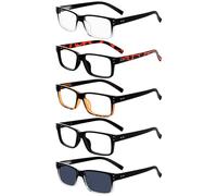 Eyekepper Pack de 5 Gafas de Lectura para Hombre y Mujer Retro Plástico Bisagras de Resorte, Incluye Unas Gafas de Sol con Lentes Grises +2.25